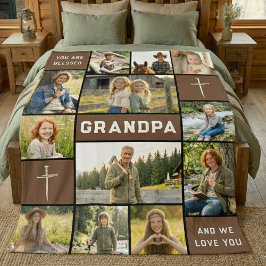 Blessed Grandpa 12 Photo Collage Custom Text フリースブランケット