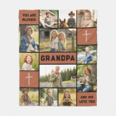 Blessed Grandpa 12 Photo Collage Custom Text フリースブランケット (正面)