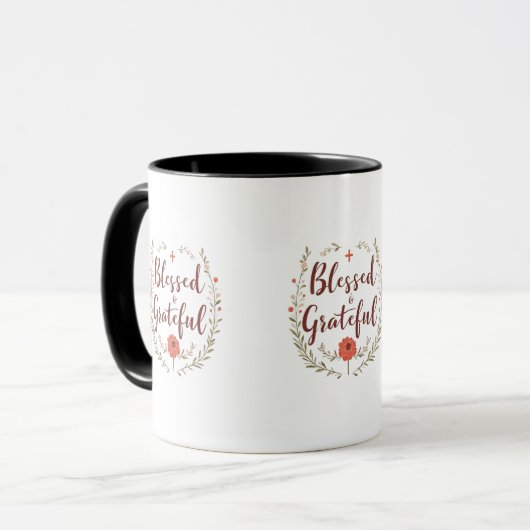 Blessed & Grateful – Christian Inspirational Mug マグカップ (正面左)