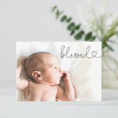 Blessed Heart Script Minimal Photo baby Baptism サンキューカード (スタンド正面)