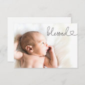 Blessed Heart Script Minimal Photo baby Baptism サンキューカード (正面/裏面)
