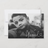 Blessed Heart Script Minimal Photo First communion サンキューカード (正面)