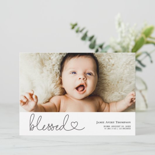Blessed Heart Script Photo Birth Announcement 案内状 (スタンド正面)