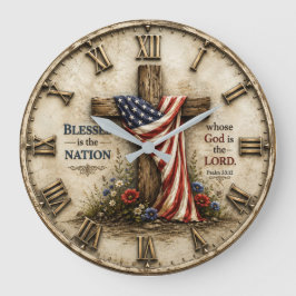 Blessed Is the Nation American Christian Patriotic ラージ壁時計
