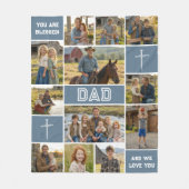 Blessed Loved Dad 12 Photo Collage Custom Text フリースブランケット (正面)
