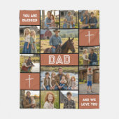 Blessed Loved Dad 12 Photo Collage Custom Text フリースブランケット (正面)