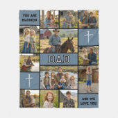 Blessed Loved Dad 12 Photo Collage Custom Text フリースブランケット (正面)