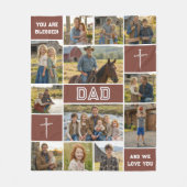 Blessed Loved Dad 12 Photo Collage Custom Text フリースブランケット (正面)