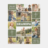 Blessed Loved Grandpa 12 Photo Collage Custom Text フリースブランケット (正面)