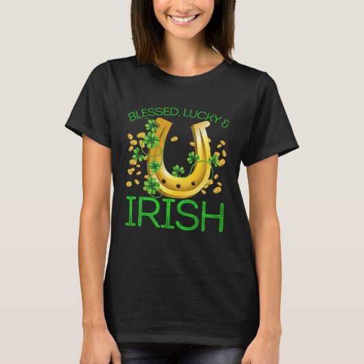 Blessed Lucky & Irish Men Women Kids Patricks Day Tシャツ (正面)