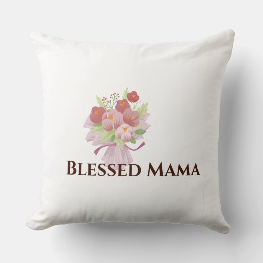 Blessed Mama Decorative Floral Throw Pillow クッション (正面)