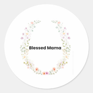 Blessed Mama Floral Inspirational Sticker ラウンドシール