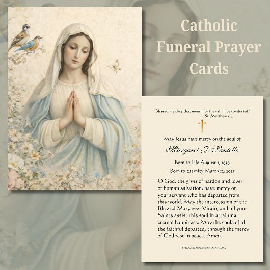 Blessed Mary Catholic Funeral Memorial Holy Card - 名刺