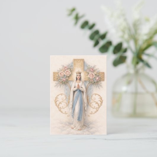 Blessed Mary Catholic Funeral Memorial Holy Card - 名刺 (スタンド正面)
