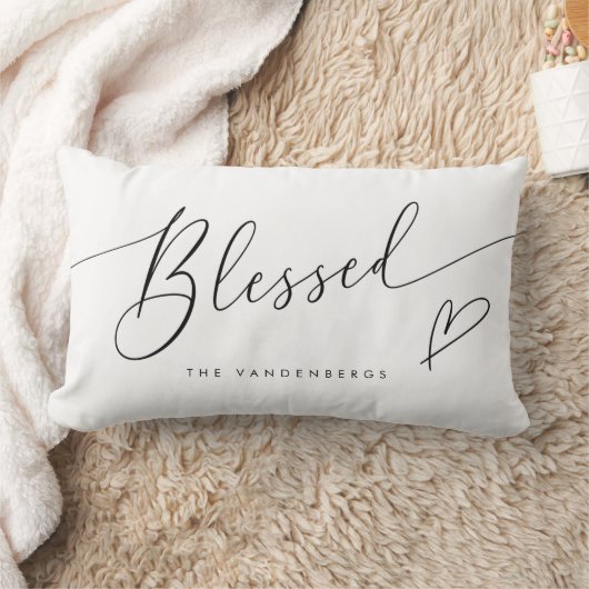 Blessed Modern Typography Heart Throw Pillow ランバークッション (ブランケット)
