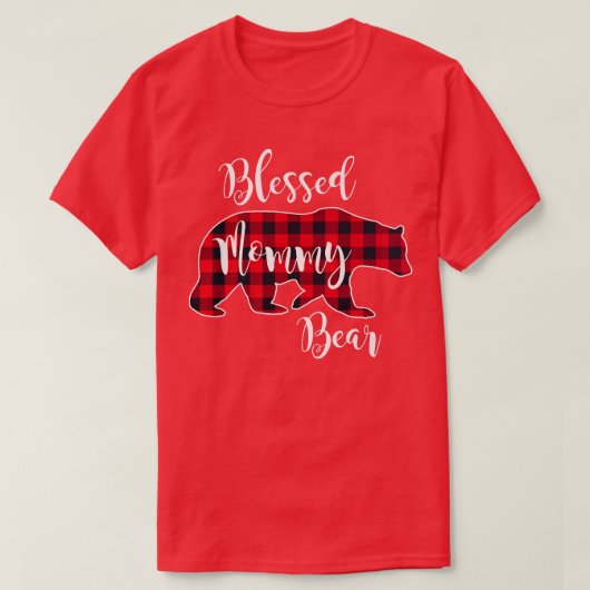 Blessed Mommy Bear Buffalo Check Plaid Pattern Mam Tシャツ (デザイン正面)