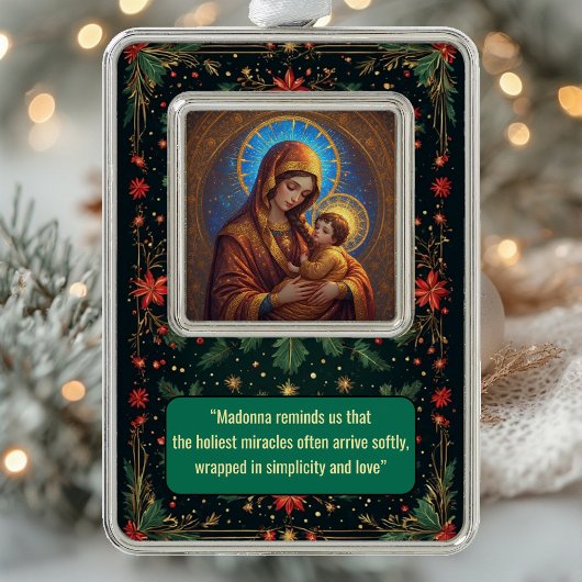 Blessed Mother and Baby Jesus Golden Halo Light  シルバープレートフレームオーナメント