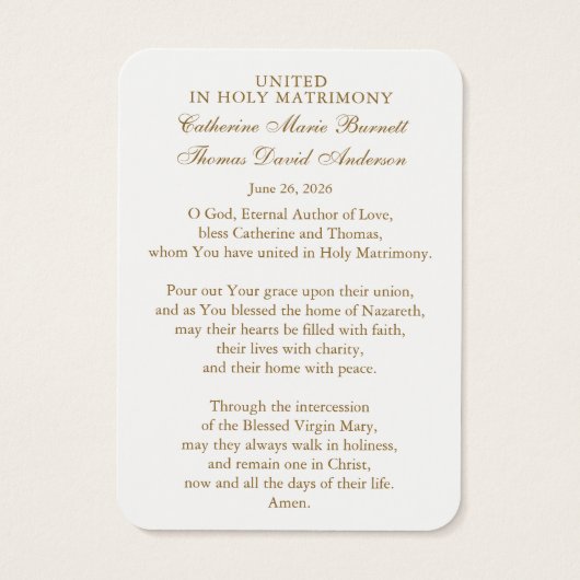 Blessed Mother Child Lamb Catholic Wedding Prayer (裏面)