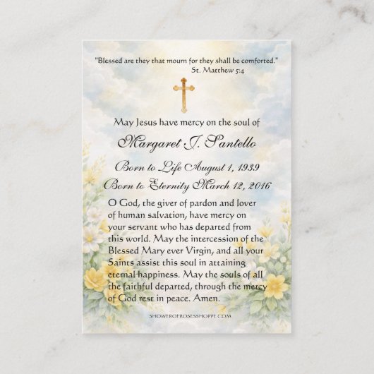 Blessed Mother Mary Catholic Funeral Memorial 名刺 (裏面)