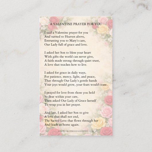 Blessed Mother Mary Valentines Prayer Roses 名刺 (裏面)