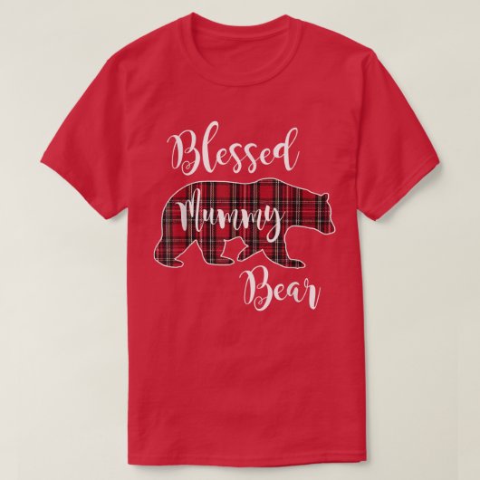Blessed Mummy Bear Red Tartan Plaid Pattern Mama M Tシャツ (デザイン正面)