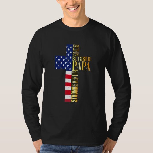 Blessed Papa American Patriotic Christian Usa Cros Tシャツ (正面)