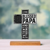 Blessed Papa Cross Christian Vintage Typography De アクリルサイン (ニュートラル)