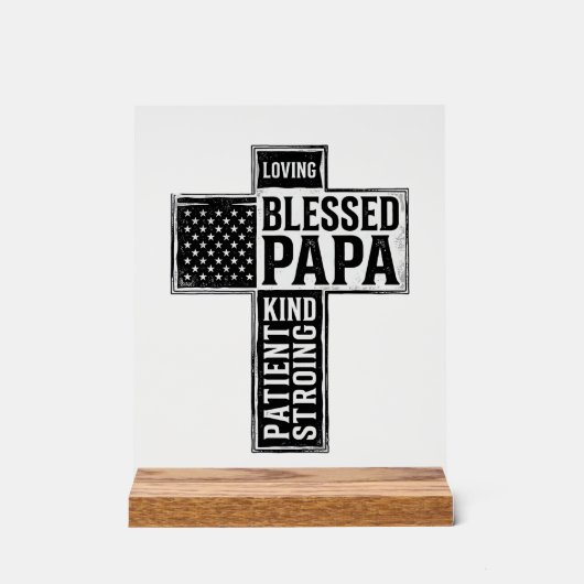 Blessed Papa Cross Christian Vintage Typography De アクリルサイン (正面)