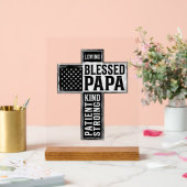 Blessed Papa Cross Christian Vintage Typography De アクリルサイン (ウェディング)