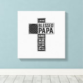 Blessed Papa Cross Christian Vintage Typography De キャンバスプリント (インサイチュ (ウッドフロア))