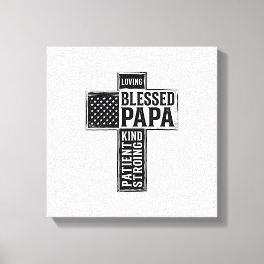 Blessed Papa Cross Christian Vintage Typography De キャンバスプリント (正面)