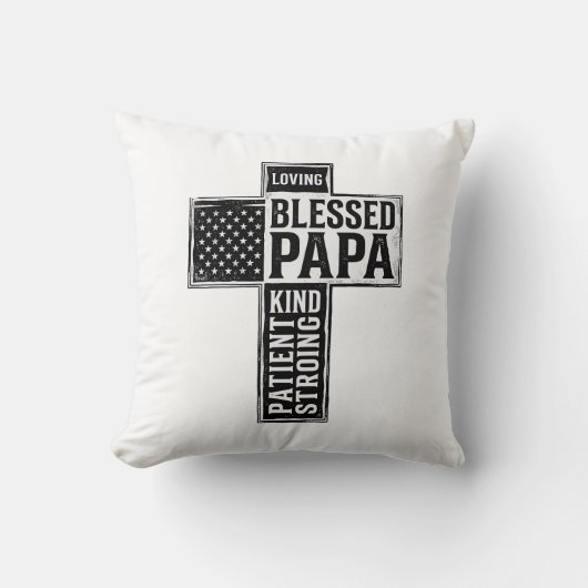 Blessed Papa Cross Christian Vintage Typography De クッション (正面)