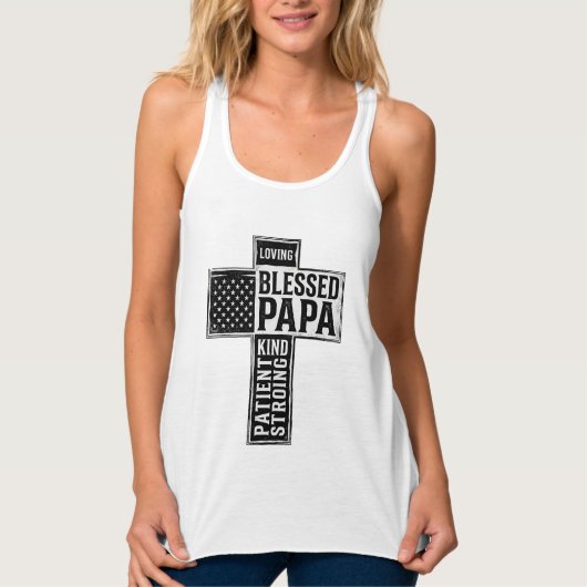 Blessed Papa Cross Christian Vintage Typography De タンクトップ (正面)