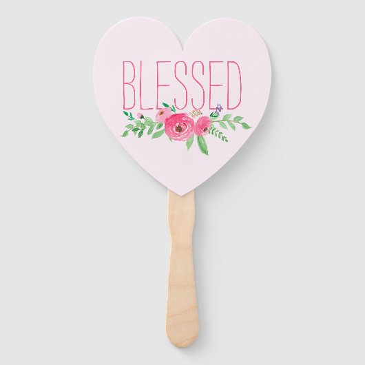 Blessed Pink Watercolor Floral ハンドファン (正面)