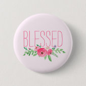 Blessed Pink Watercolor Floral  缶バッジ (正面)