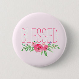 Blessed Pink Watercolor Floral  缶バッジ