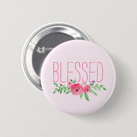 Blessed Pink Watercolor Floral  缶バッジ (正面&裏面)