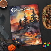 Blessed Samhain Fall Fire Forest Leaves Sunset カード