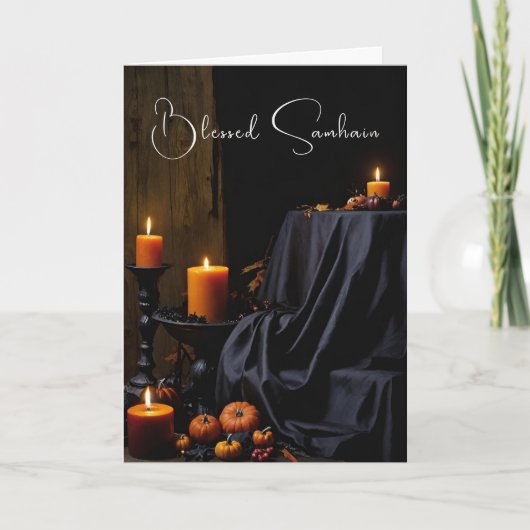 Blessed Samhain Halloween Pumpkin Candles カード (正面)