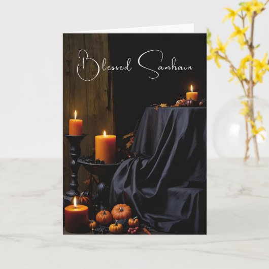 Blessed Samhain Halloween Pumpkin Candles カード (黄色い花)