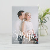 Blessed Script | 3枚の写真のホリデーカード シーズンカード (スタンド正面)