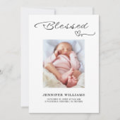 Blessed Script Flat Baby Birth Announcement Card 案内状 (正面)