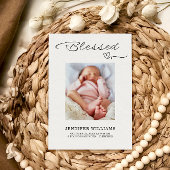 Blessed Script Flat Baby Birth Announcement Card 案内状