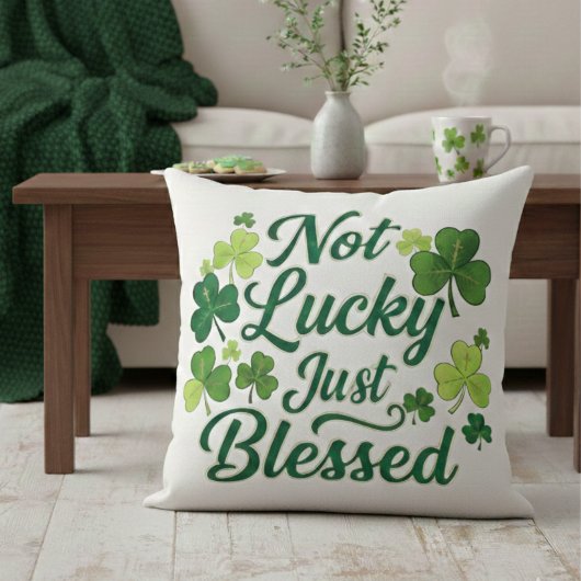 Blessed Shamrock Not Lucky Green Plaid クッション
