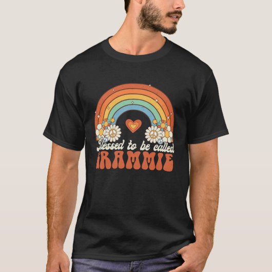 Blessed To Be Called Grammie Groovy Rainbow Mother Tシャツ (正面)