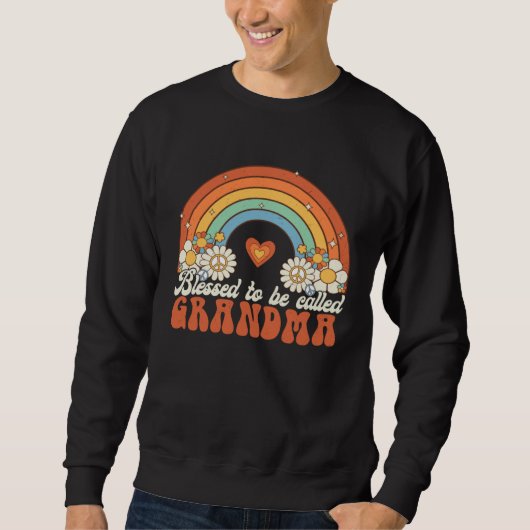 Blessed To Be Called Grandma Groovy Rainbow Mother スウェットシャツ (正面)