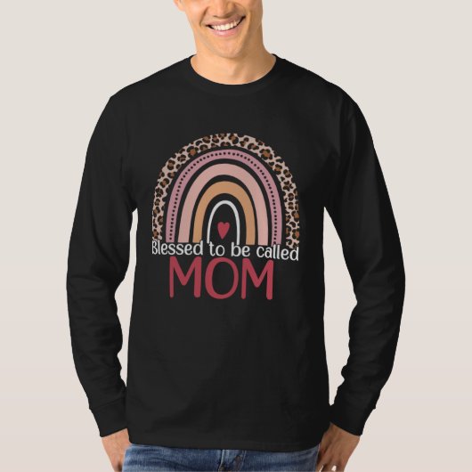 Blessed To Be Called Mom Rainbow Leopard Print Mom Tシャツ (正面)