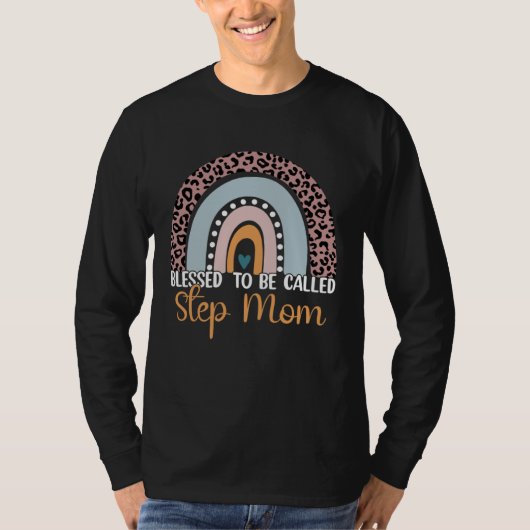 Blessed To Be Called Step Mom Leopard Rainbow Mom Tシャツ (正面)