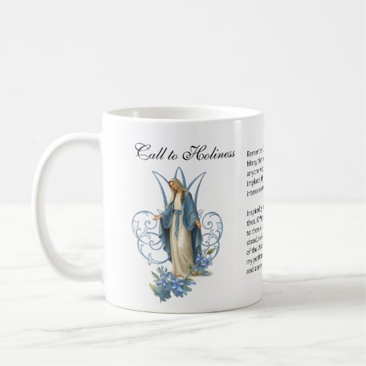 Blessed Virgin Mary Floral Memorare Prayer Coffee コーヒーマグカップ (左)