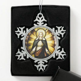 Blessed Virgin Mary with a Halo of Stars スノーフレークピューターオーナメント